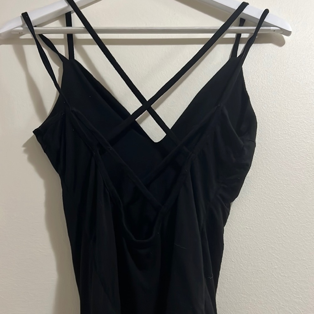 Akira Bodysuit Black Plunging open back with criss-cross straps
